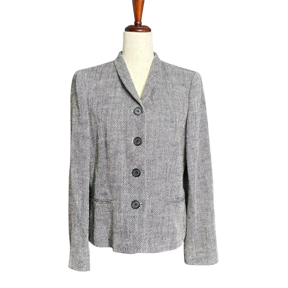 NWT Ralph Lauren Silk Linen Blend Navy & Cream Herringbone Blazer Size 12 C2